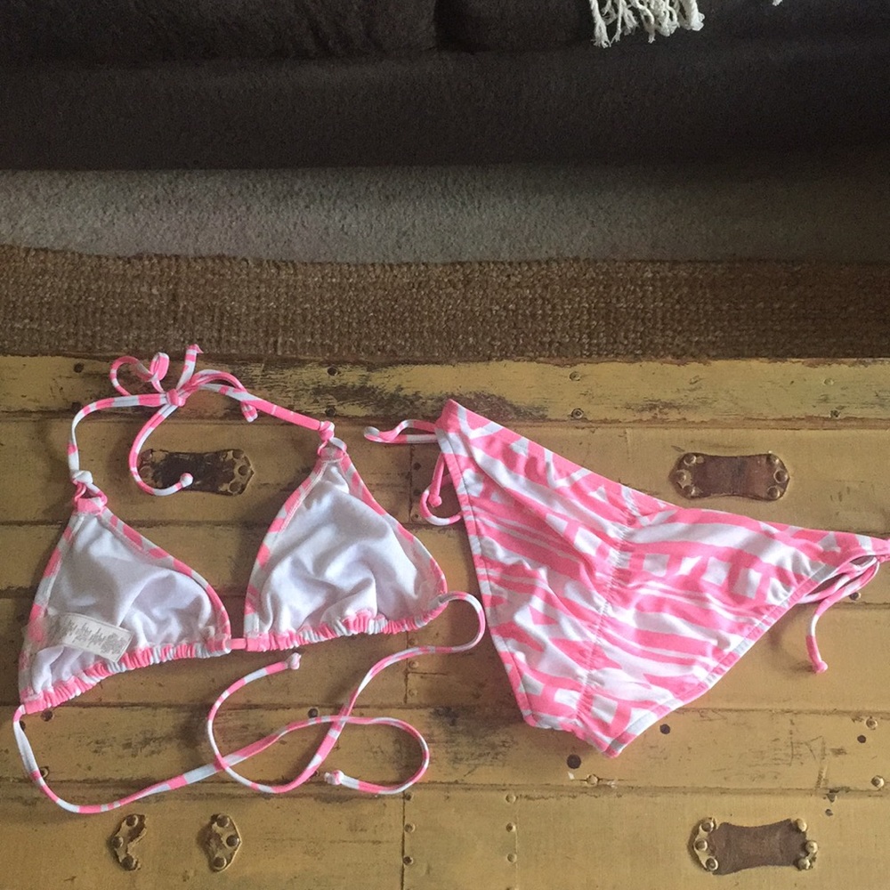 Roxy Surf Swim Boho Pattern String Bikini Set L M - image 3